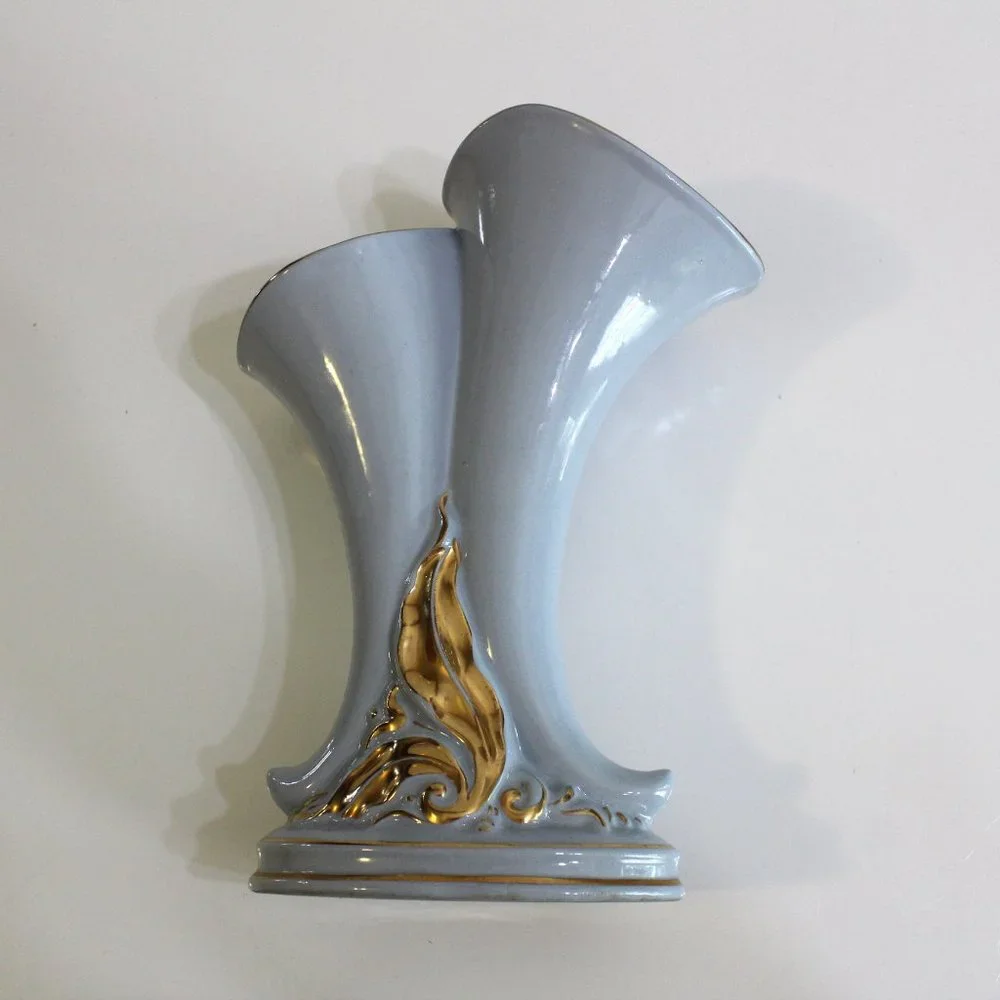Princeton Vintage 1940's Double Vase Blue Gold